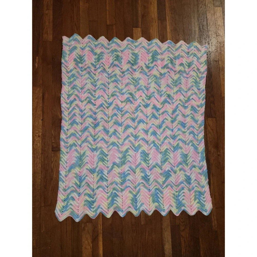 Handmade Crochet Pastel‎ Color Vintage Baby Blanket 45